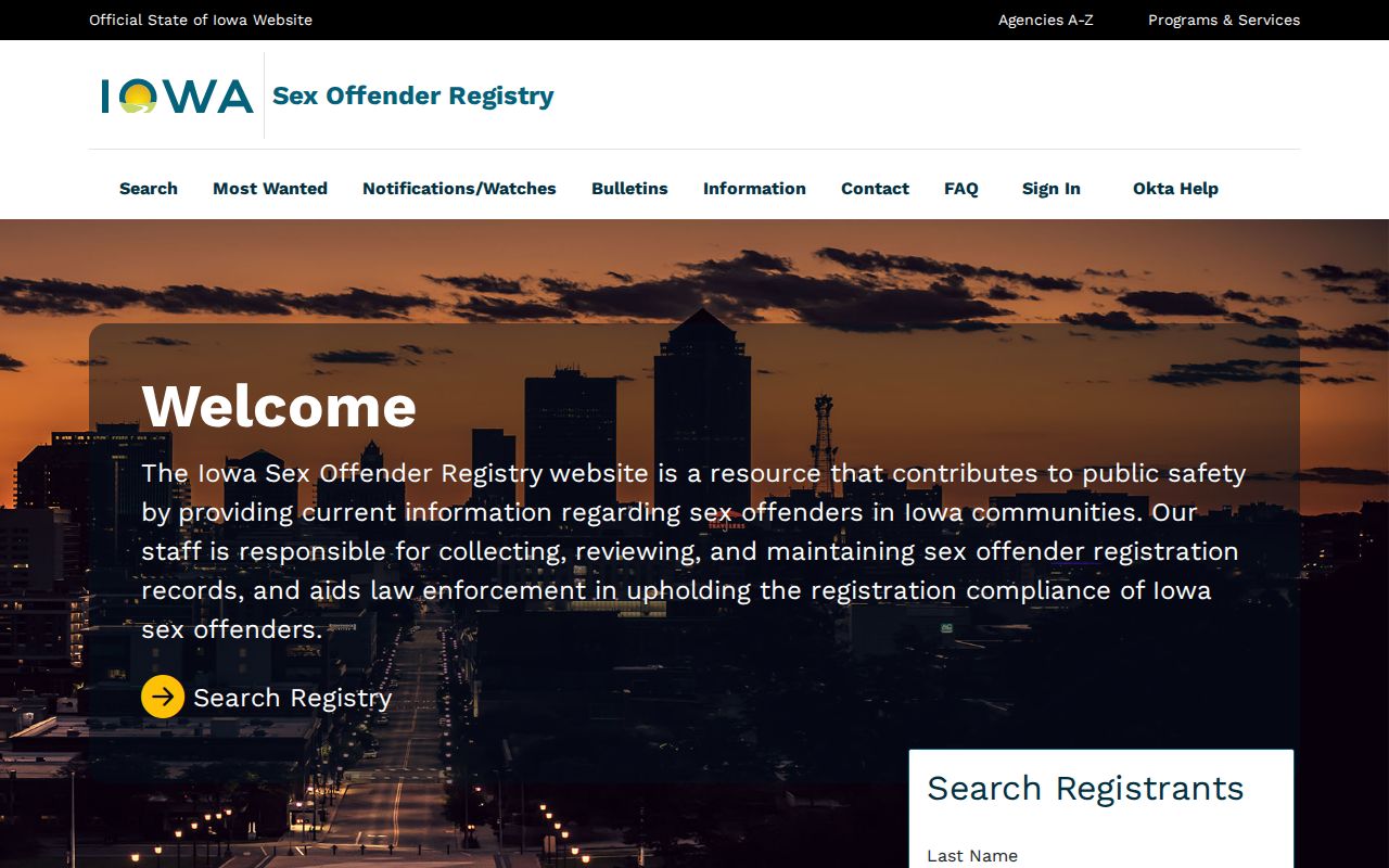 Buchanan County sex offender lookup on the Iowa registry search interface
